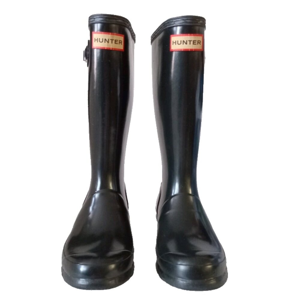 Hunter Youth Unisex Rain Boots Mid-calf Black Gloss Outdoor Sz 2 B/ 3G